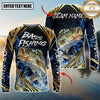Maxcorners Fishing Blue Wave Gold Pattern Design Sun Protection Personalized Name, Team Name Long Sleeve Shirt