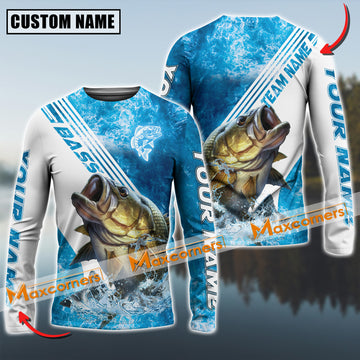 Maxcorners Ocean Predator Bass Fishing Jersey Sun Protection Personalized Name,Team Name 3D Long Sleeve Shirt