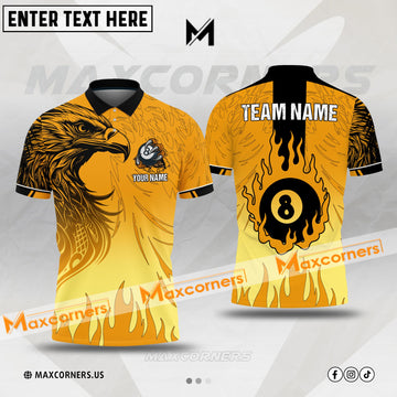 Maxcorners Eagle Fire Flame Billiard Jersey Mutilcolor Customized Name, Team Name 3D Polo Shirt