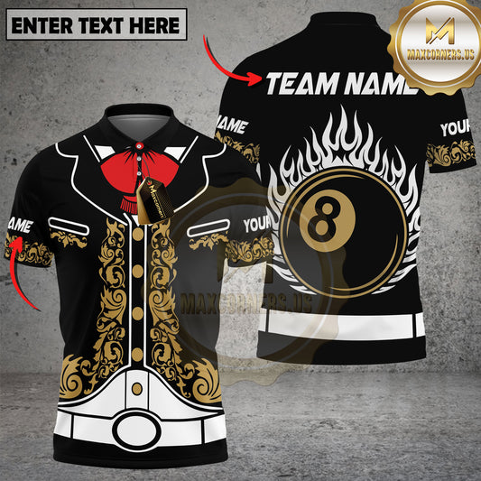 Maxcorners Billiards Golden 8 Ball Flames Personalized Name 3D Unisex Shirt