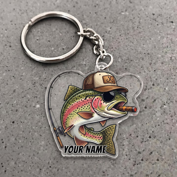 Maxcorners Trout Fishing Cigar Rod Personalized Name 3D Keychain And Ornament