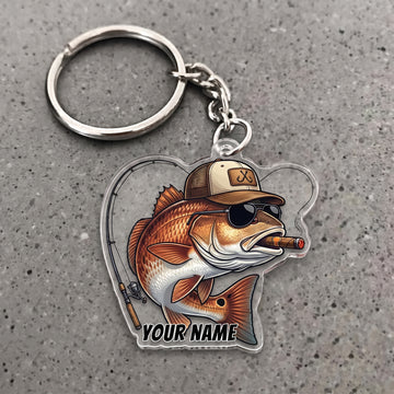 Maxcorners Redfish Fishing Cigar Rod Personalized Name 3D Keychain And Ornament