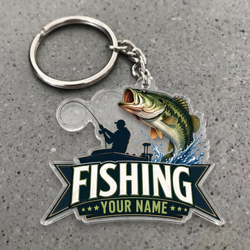 Maxcorners Largemouth Bass Fishing Angler Silhouette Personalized Name 3D Keychain And Ornament