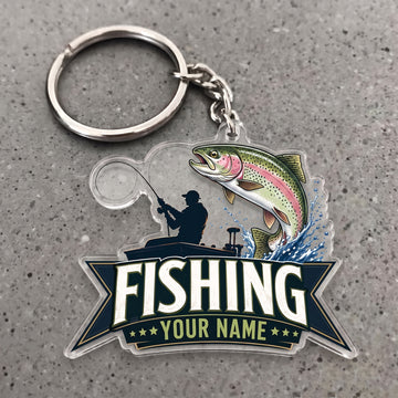 Maxcorners Trout Fishing Angler Silhouette Personalized Name 3D Keychain And Ornament