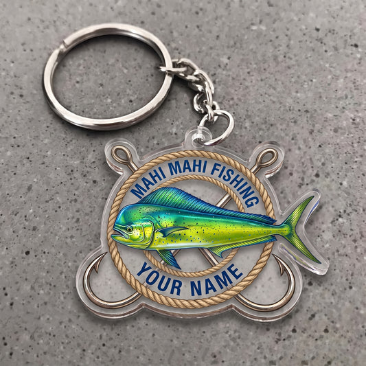 Maxcorners Mahi Mahi Fishing Nautical Rope Hooks Personalized Name 3D Keychain And Ornament