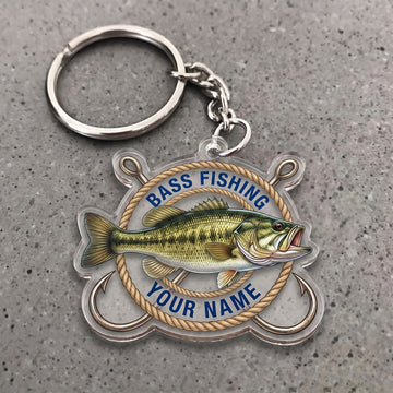 Maxcorners Bass Fishing Nautical Rope Hooks Personalized Name 3D Keychain And Ornament