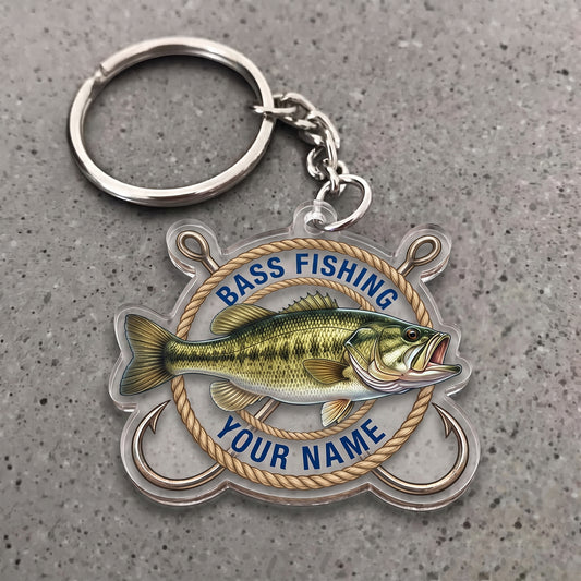 Maxcorners Bass Fishing Nautical Rope Hooks Personalized Name 3D Keychain And Ornament