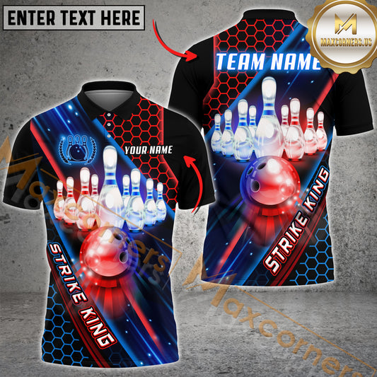 Maxcorners Strike King Bowling Jersey Multicolor Customized Name, Team Name 3D Polo Shirt (4 Colors)