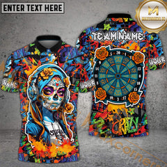 Maxcorners Darts Sugar Skull Art Graffiti Style Multicolor Customized Name, Team Name 3D Polo Shirt