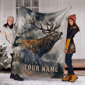 Maxcorners Majestic Bugling Elk Mountain Wilderness Pine Woods Personalized Name 3D Blanket