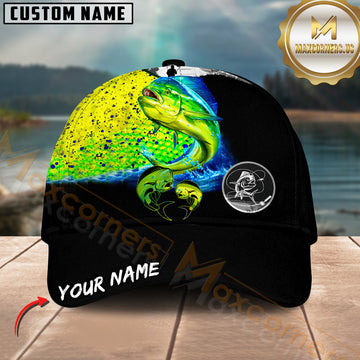 Maxcorners Mahi Mahi Fishing Neon Splash Ocean Art Customized Name 3D Cap