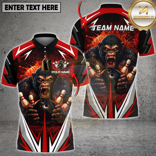 Maxcorners Bowling Angry Gorilla Fire Bowling Ball Multicolor Customized Name, Team Name 3D Shirts