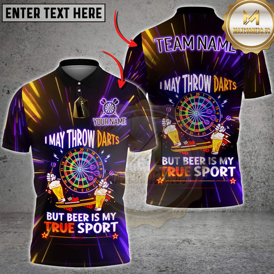 Maxcorners Darts Neon Funny Quote I May Throw Darts But Beer Is My True Sport Personalized Name 3D Unisex Shirt