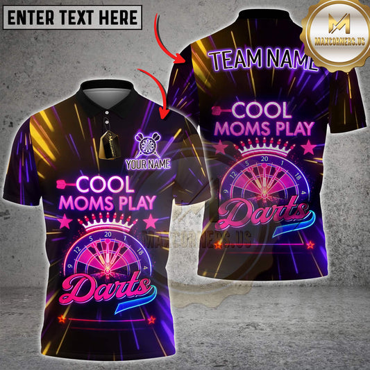 Maxcorners Darts Neon Cool Moms Play Darts Crown Dartboard Design Personalized Name 3D Unisex Shirt