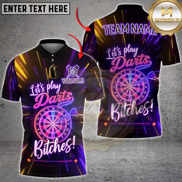 Maxcorners Darts Neon Funny Quote Let’s Play Darts Bitches Dartboard Design Personalized Name 3D Unisex Shirt