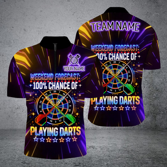 Maxcorners Darts Neon Weekend Forecast 100% Chance Of Playing Darts Personalized Name 3D Unisex Shirt