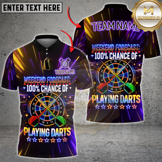 Maxcorners Darts Neon Weekend Forecast 100% Chance Of Playing Darts Personalized Name 3D Unisex Shirt