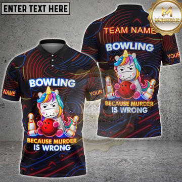 Maxcorners Bowling Funny Unicorn Strike Humor Neon Art Personalized Name, Team Name 3D Shirt