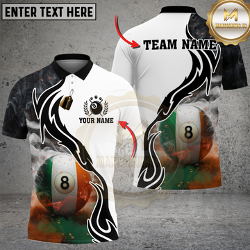 Maxcorners Billiards Ireland Flag 8 Ball Smoke Tribal Personalized Name 3D Unisex Shirt