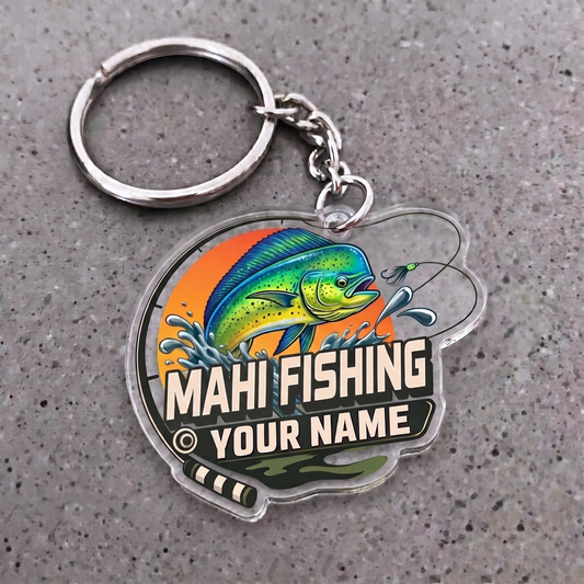 Maxcorners Mahi Mahi Fishing Sunset Rod Badge Personalized Name 3D Keychain And Ornament