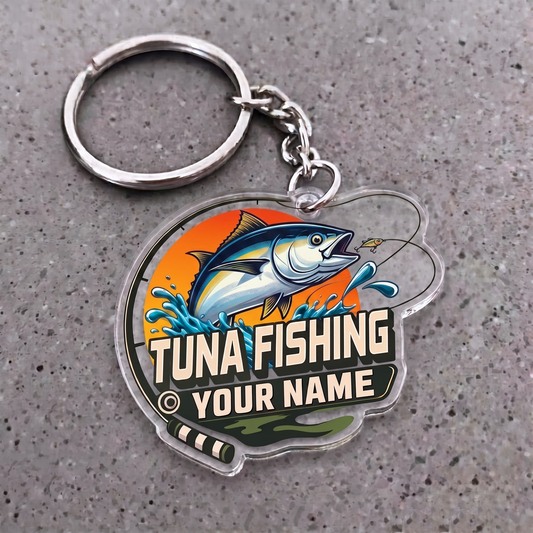 Maxcorners Tuna Fishing Sunset Rod Badge Personalized Name 3D Keychain And Ornament