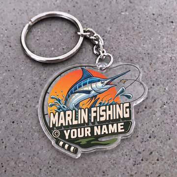 Maxcorners Marlin Fishing Sunset Rod Badge Personalized Name 3D Keychain And Ornament