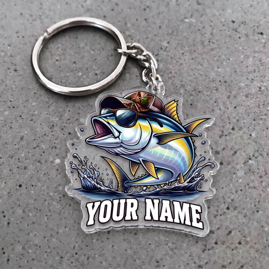 Maxcorners Tuna Fishing Sunglasses And Camo Hat Personalized Name 3D Keychain And Ornament