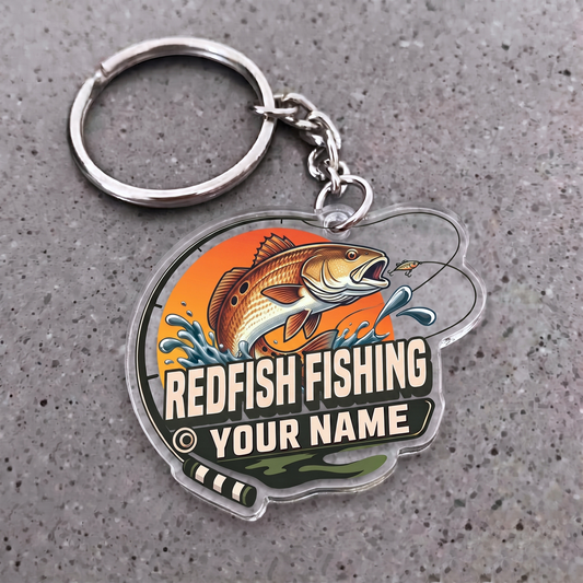 Maxcorners Redfish Fishing Sunset Rod Badge Personalized Name 3D Keychain And Ornament