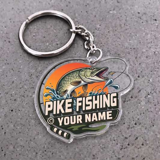 Maxcorners Pike Fishing Sunset Rod Badge Personalized Name 3D Keychain And Ornament