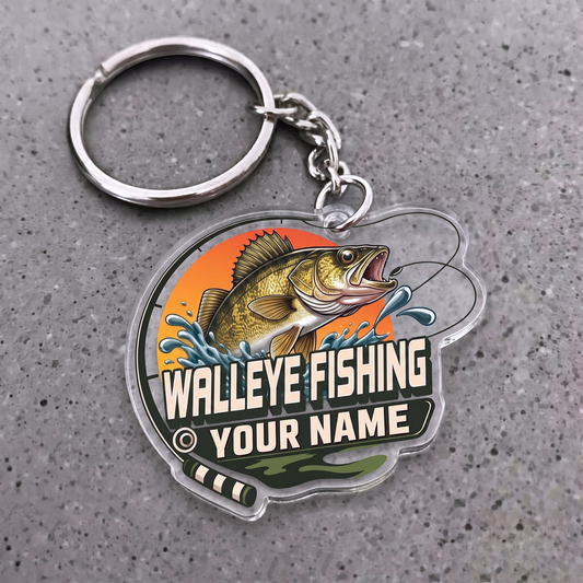 Maxcorners Walleye Fishing Sunset Rod Badge Personalized Name 3D Keychain And Ornament