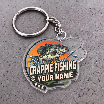 Maxcorners Crappie Fishing Sunset Rod Badge Personalized Name 3D Keychain And Ornament