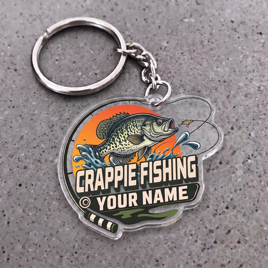 Maxcorners Crappie Fishing Sunset Rod Badge Personalized Name 3D Keychain And Ornament