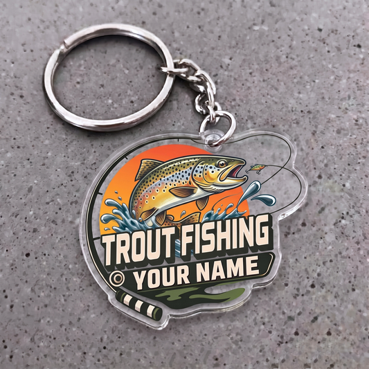 Maxcorners Trout Fishing Sunset Rod Badge Personalized Name 3D Keychain And Ornament