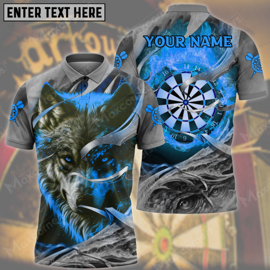 Maxcorners Darts Wolf Flame Mutilcolor Options Personalized Name, Team Name 3D Polo Shirt