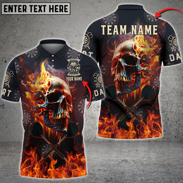 Maxcorners Darts Skull Flame Mutilcolor Options Personalized Name, Team Name 3D Polo Shirt