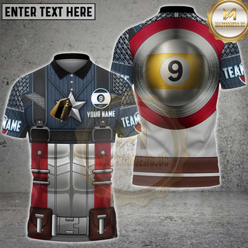 Maxcorners Billiards Hero Suit 9 Ball Shield Design Personalized Name 3D Unisex Shirt