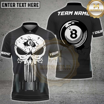 Maxcorners Billiards Skull 8 Ball Cracked Design Personalized Name 3D Unisex Shirt