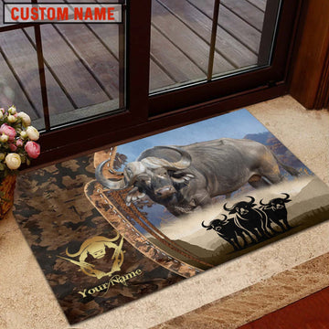 Maxcorners Water Buffalo Hunting Forest Camo Sunset Scene Personalized Name 3D Doormat