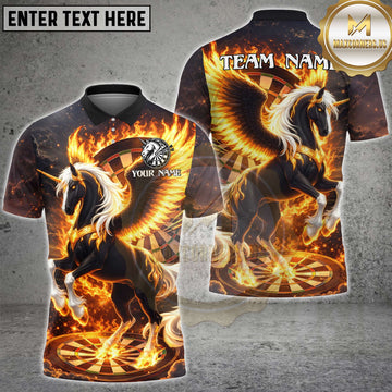Maxcorners Darts Flaming Pegasus Fire Unicorn Personalized Name 3D Unisex Shirt