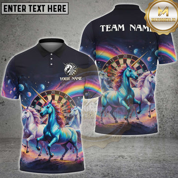 Maxcorners Darts Galaxy Cosmic Trio Unicorn Rainbow Personalized Name 3D Unisex Shirt