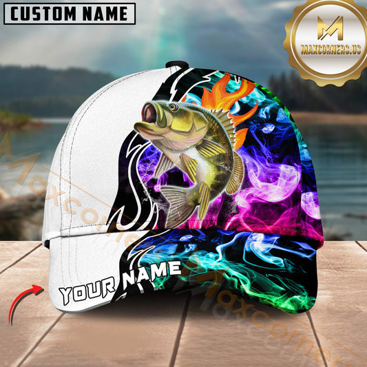 Maxcorners Bass Fishing Neon Smoke Flame Abstract Design Customized Name 3D Cap