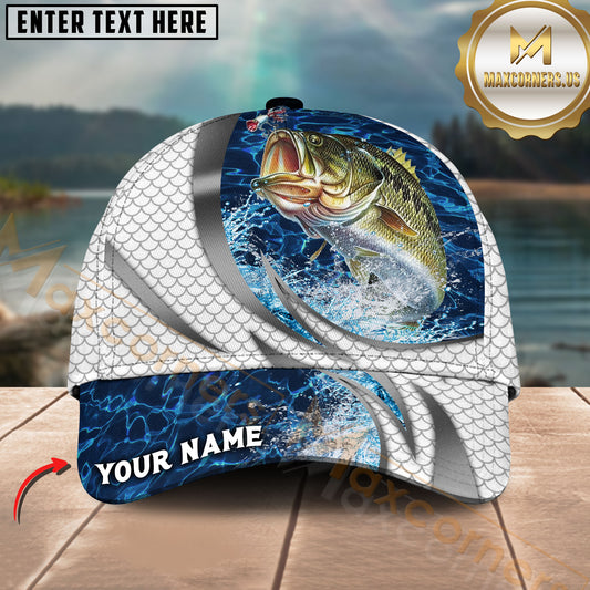 Maxcorners Fishing Silver Scale Pattern Realistic Jumping Fish Water Splash Personalized 3D Cap (11 Breeds)