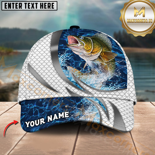 Maxcorners Fishing Silver Scale Pattern Realistic Jumping Fish Water Splash Personalized 3D Cap (11 Breeds)