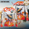 Maxcorners Burning Fishing Team Personalized Name, Team Name 3D Long Sleeve Shirt