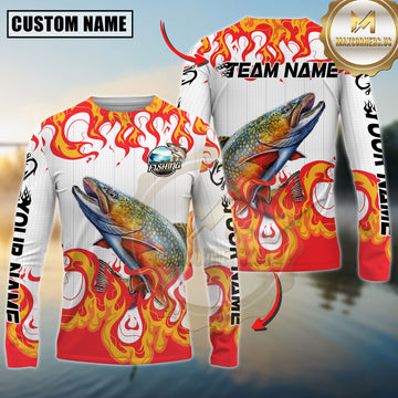 Maxcorners Burning Fishing Team Personalized Name, Team Name 3D Long Sleeve Shirt