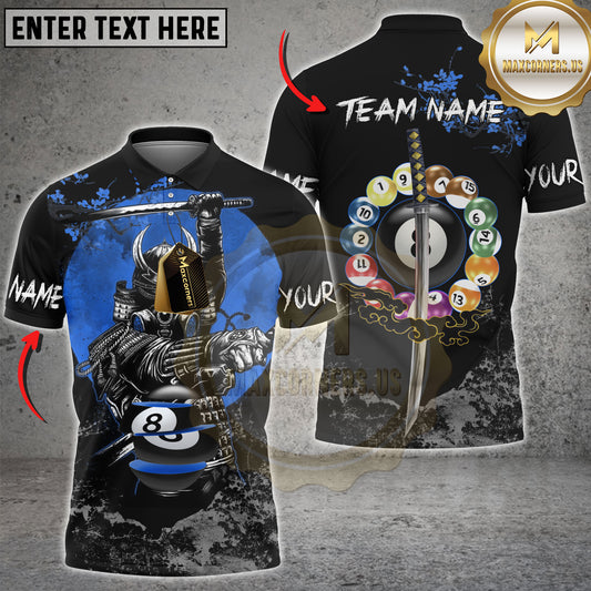 Maxcorners Samurai Billiard Warrior Multicolor Customized Name, Team Name 3D Shirt