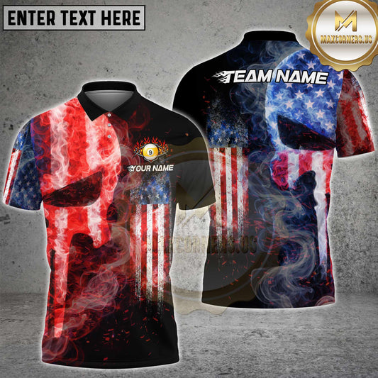 Maxcorners Billiards USA 9 Ball Fire Smoke Design Personalized Name, Team Name 3D Shirt