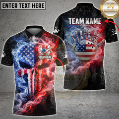 Maxcorners Bowling American Flag Smoke Fire Bowling Ball Personalized Name, Team Name 3D Shir