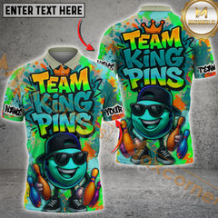 Maxcorners Bowling Shirt Graffiti Style Team King Pins Personalized Name, Team Name 3D Shirt (4 Colors)