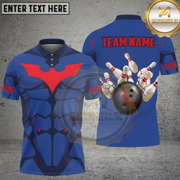 Maxcorners Bowling Blue Red Armor Bowling Pins Design Personalized Name 3D Unisex Shirt